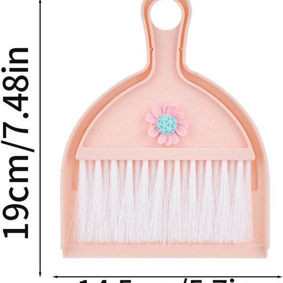 New Small Pink Dustpan with Adorable Flower & White Soft Bristles - Picture 7 of 8